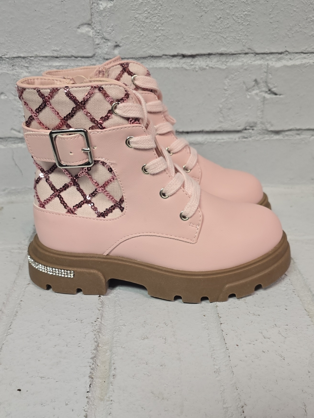 Jessica Simpson Girls Rosa Buckle Pink Combat Boots. New